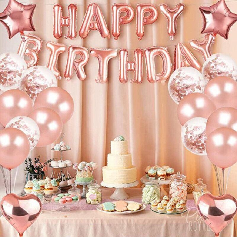 Rose Gold Birthday Balloon Party Decoration Set with Confetti Latex Foil Curtain V528-ROSEGOLDBALLOON-749621