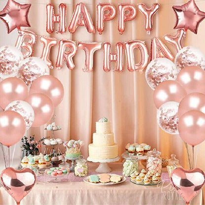 Rose Gold Birthday Balloon Party Decoration Set with Confetti Latex Foil Curtain V528-ROSEGOLDBALLOON-749621