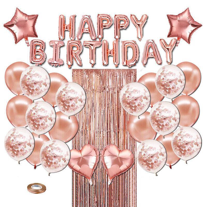 Rose Gold Birthday Balloon Party Decoration Set with Confetti Latex Foil Curtain V528-ROSEGOLDBALLOON-749621