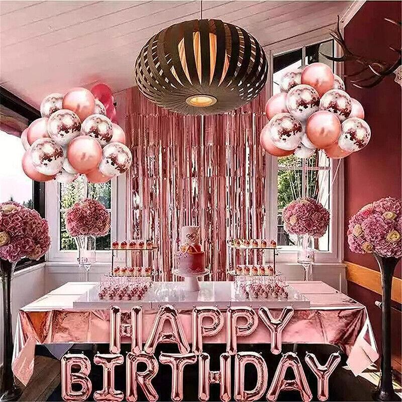 Rose Gold Birthday Balloon Party Decoration Set with Confetti Latex Foil Curtain V528-ROSEGOLDBALLOON-749621