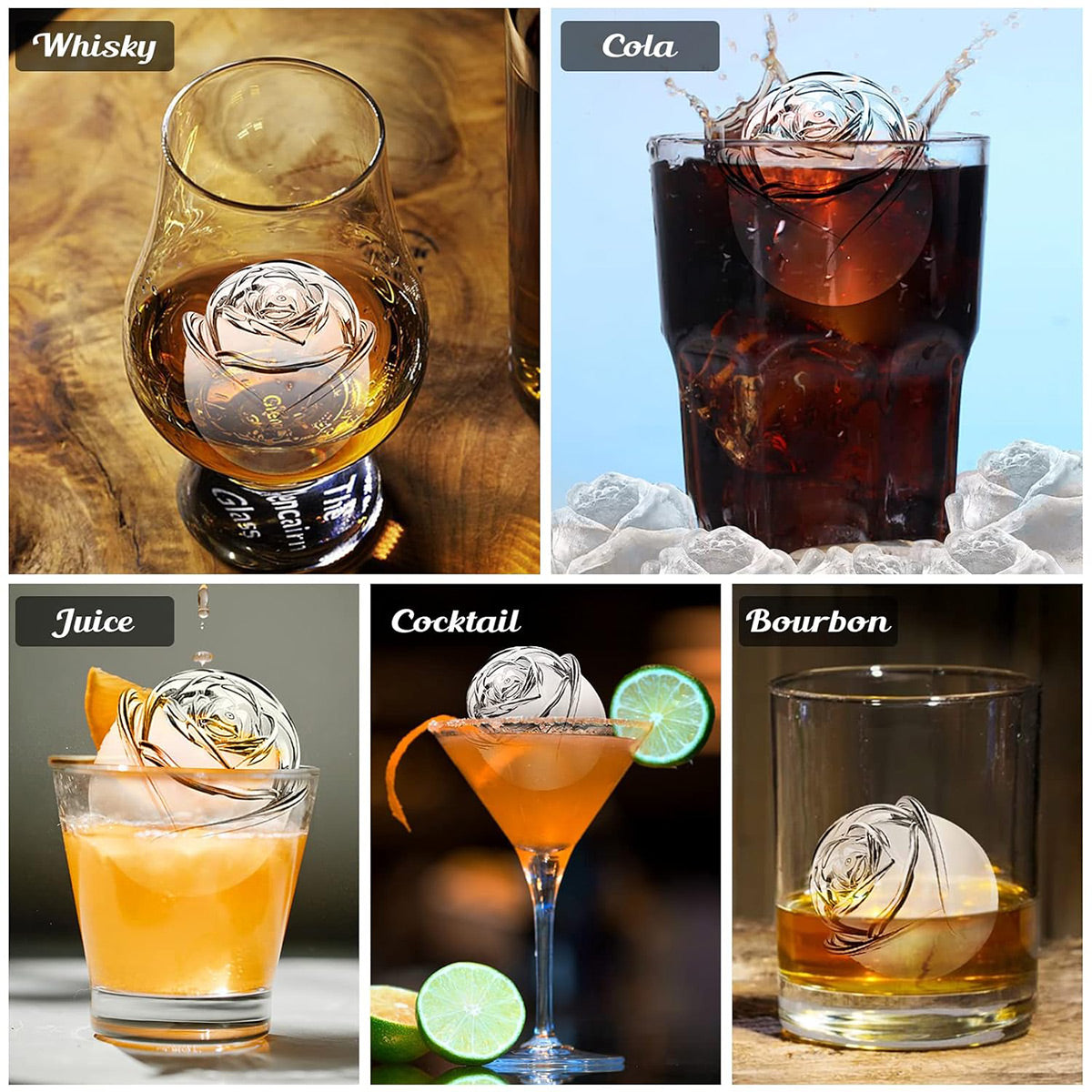 Large Ice Cube Tray Rose Maker Silicone Mold Whiskey Chocolate Jelly Mould DIY - Green V528-ROSES-GREEN-700667