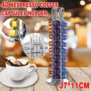 40 Capsules Rotating Coffee Pod Holder Rack for Nespresso Chrome Countertop Stand V528-ROTARYCOFFEESTAND-SILVER-16002