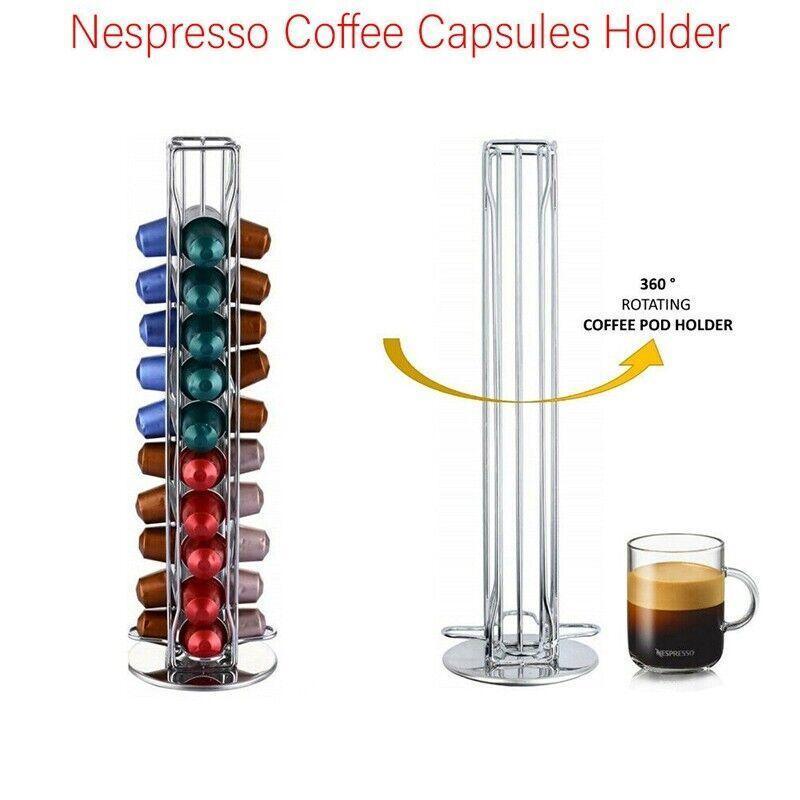 40 Capsules Rotating Coffee Pod Holder Rack for Nespresso Chrome Countertop Stand V528-ROTARYCOFFEESTAND-SILVER-16002