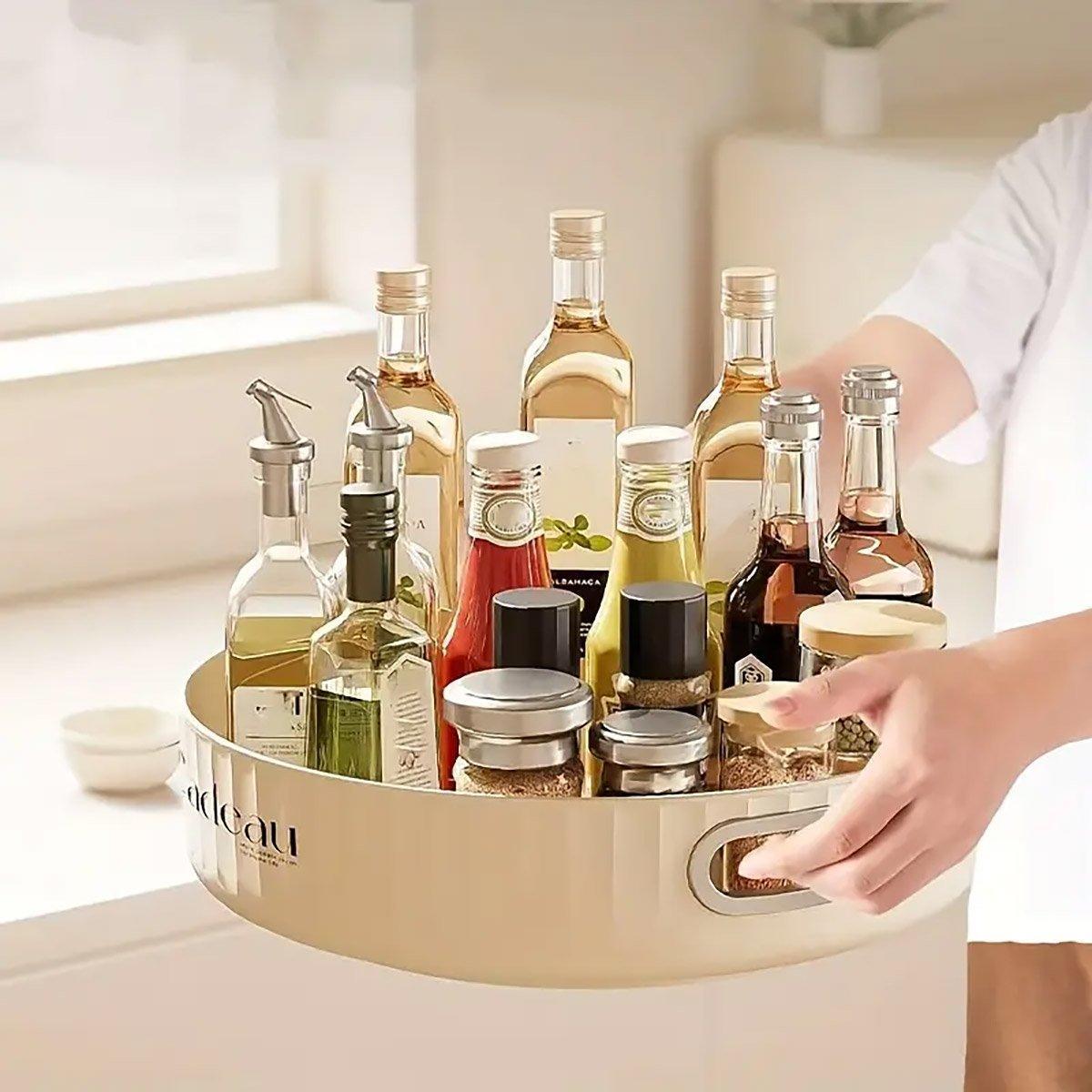 Kitchen Rotating Spice Rack Storage Organizer Multifunctional Round Tray Holder V528-ROTATE-BEIGE-188688