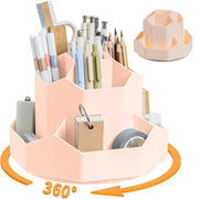 360 Degree Rotating Large Capacity Pen Holder Plastic Desktop Office Student Organizer V528-ROTATING-PEN-HOLDER-PINK-641258