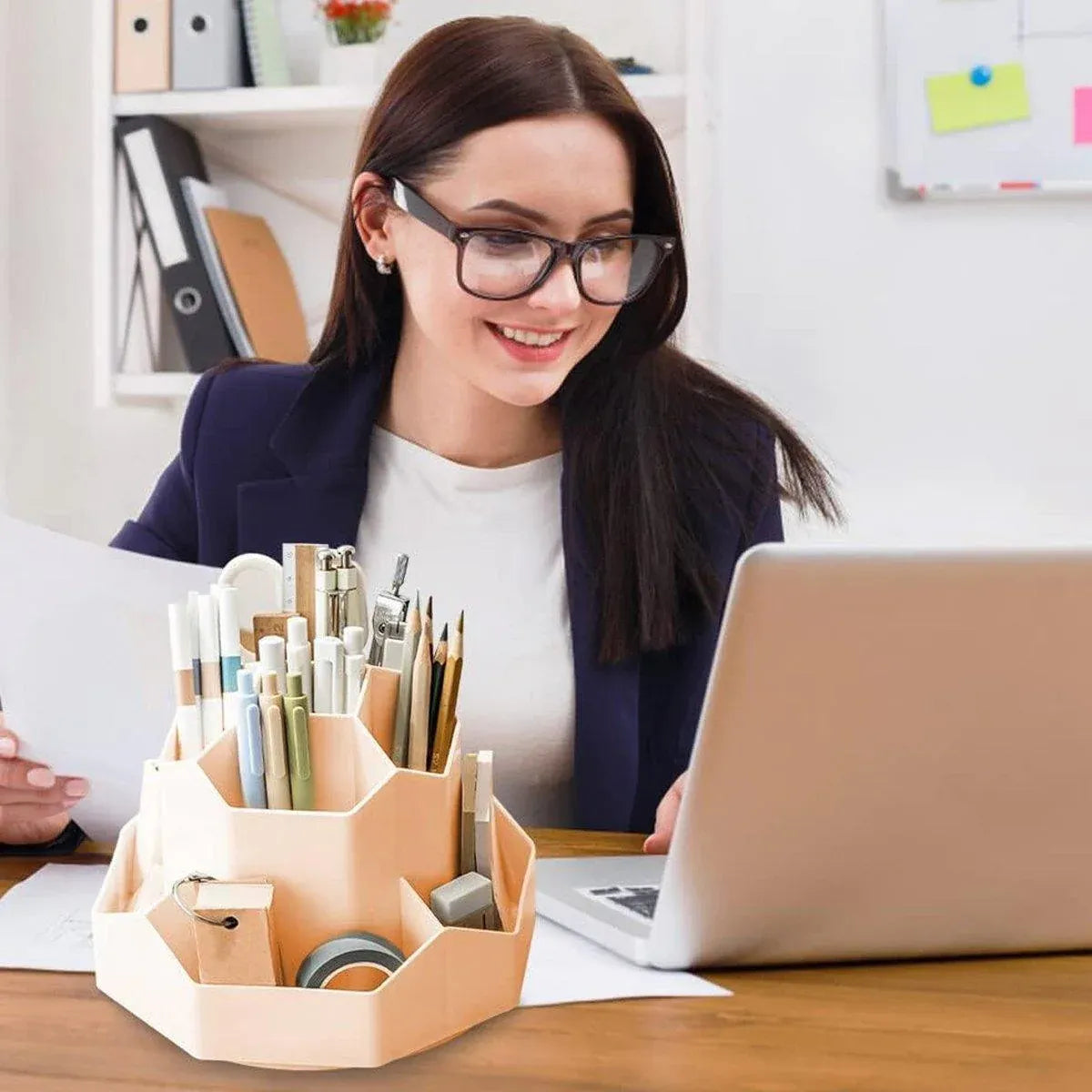 360 Degree Rotating Large Capacity Pen Holder Plastic Desktop Office Student Organizer V528-ROTATING-PEN-HOLDER-PINK-641258
