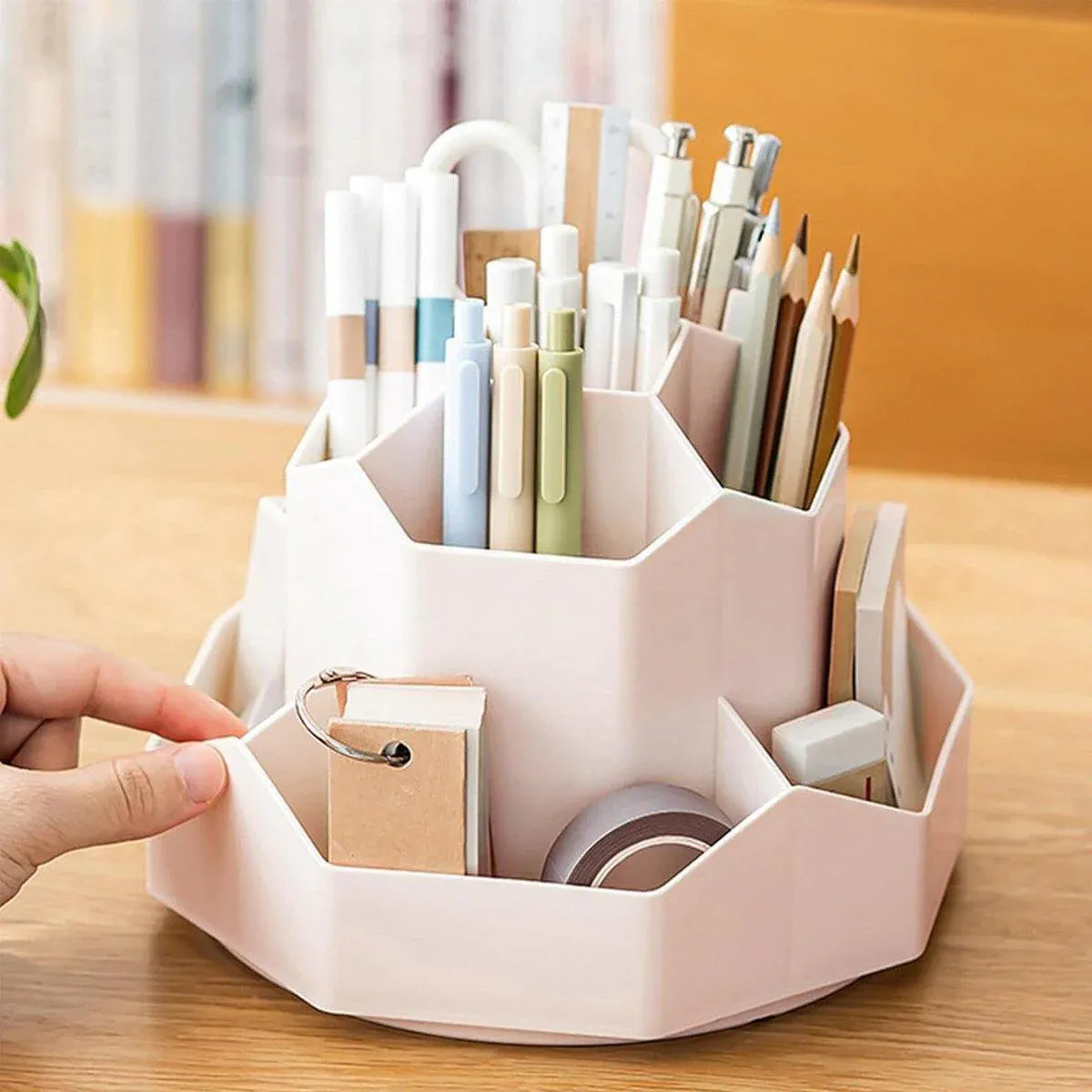 360 Degree Rotating Large Capacity Pen Holder Plastic Desktop Office Student Organizer V528-ROTATING-PEN-HOLDER-PINK-641258
