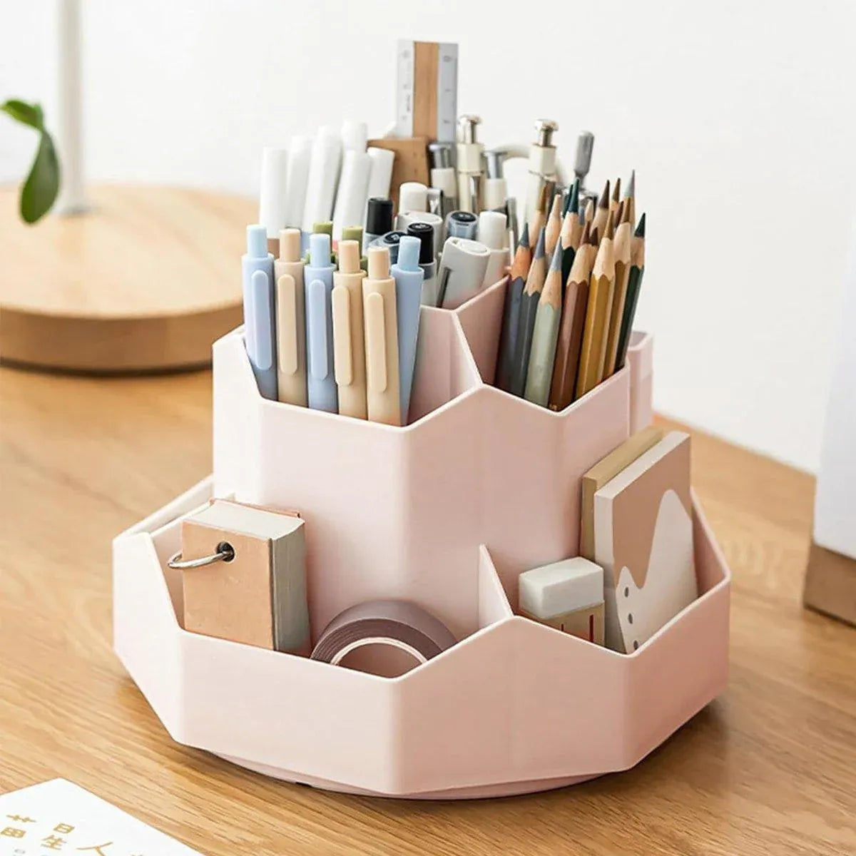 360 Degree Rotating Large Capacity Pen Holder Plastic Desktop Office Student Organizer V528-ROTATING-PEN-HOLDER-PINK-641258