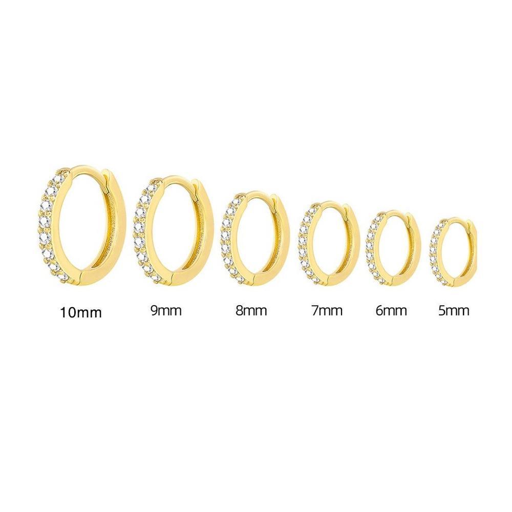 7sizes Hoop Earring Silver Zirconia Ear Huggie Hoop Cartilage Piercing Jewellery - Champagne-10mm V528-RR-10-379512