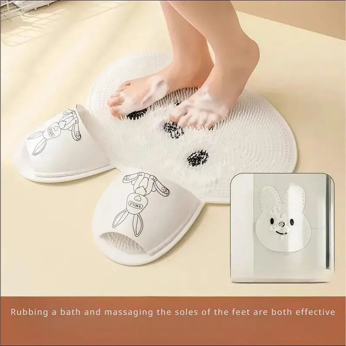 Silicone Foot Scrubber Rabbit Tub Mat Suction Cup Exfoliating Brush Cleaning Mat - Grey V528-RUB-FEET-GREY-162412
