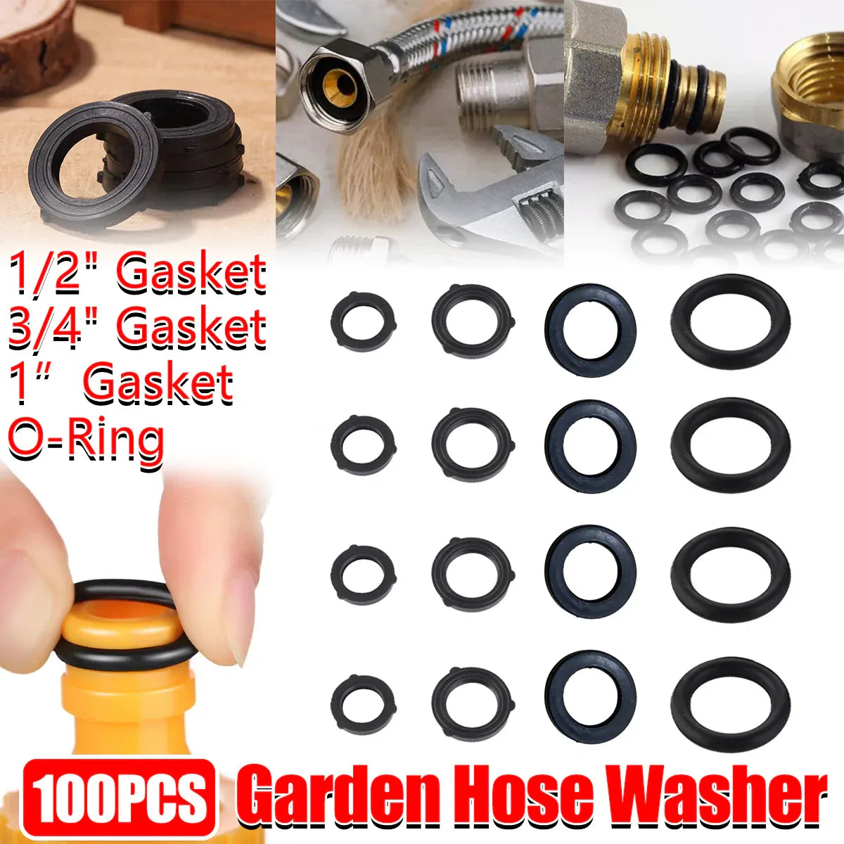 100pcs Silicone Rubber Seal Gasket Ring for Pipe Fitting Water Leak Proof - 1/2 inch Gasket V528-RUBBER-GASKET-100PCS-4-201009