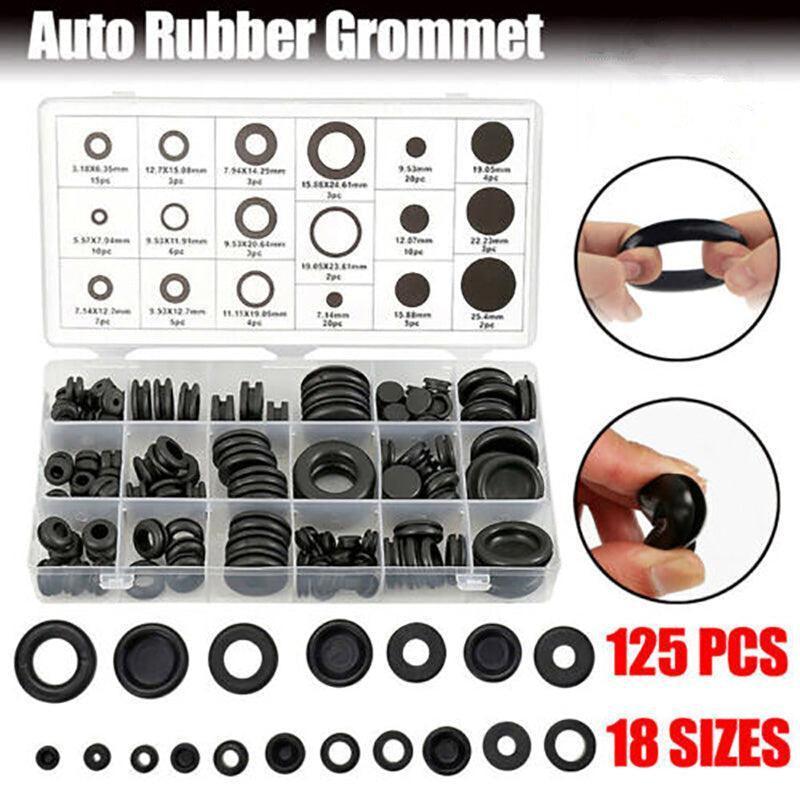 125Pcs Rubber Grommet Set-Assorted Fastener Kit 18 Popular Sizes V528-RUBBERGROMMET-125PCS-90220