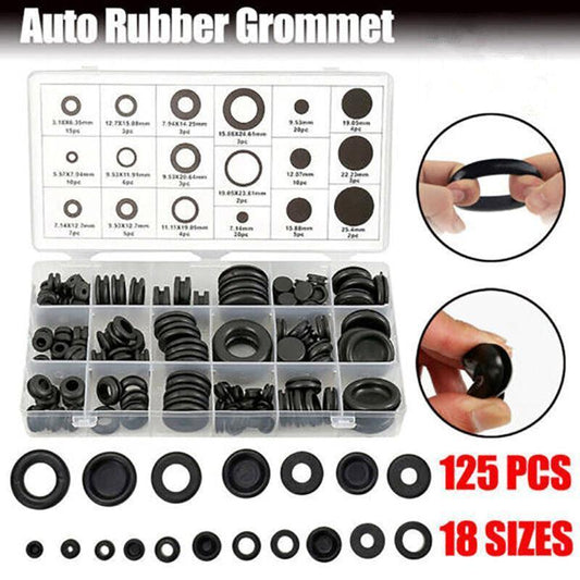 125Pcs Rubber Grommet Set-Assorted Fastener Kit 18 Popular Sizes V528-RUBBERGROMMET-125PCS-90220