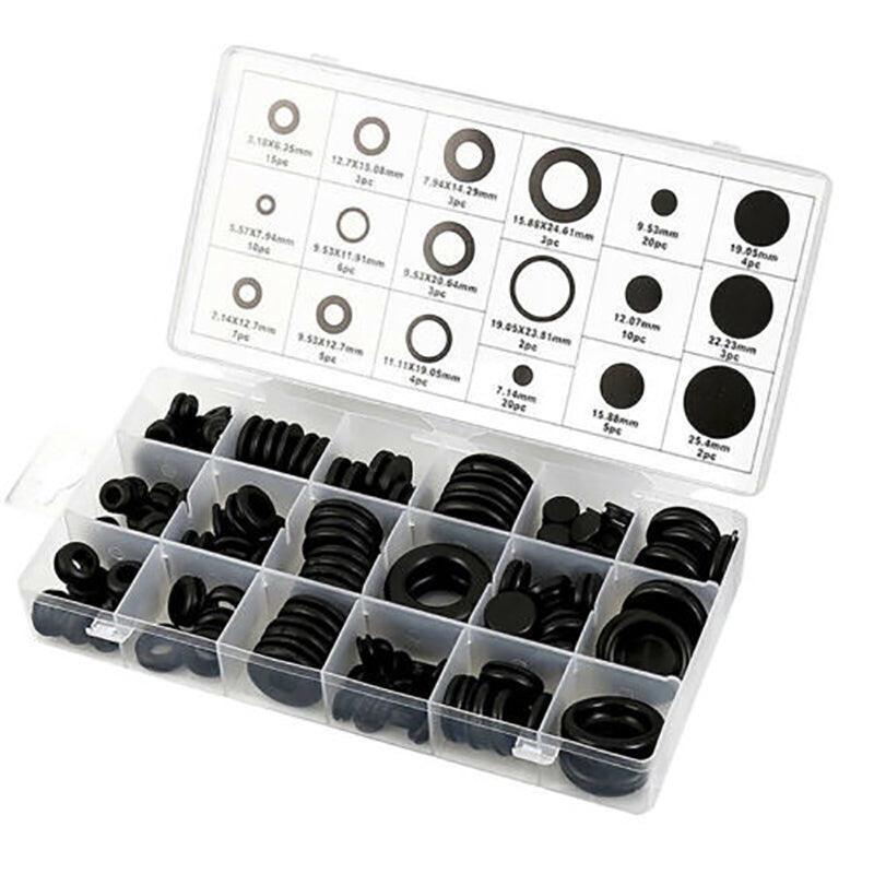 125Pcs Rubber Grommet Set-Assorted Fastener Kit 18 Popular Sizes V528-RUBBERGROMMET-125PCS-90220