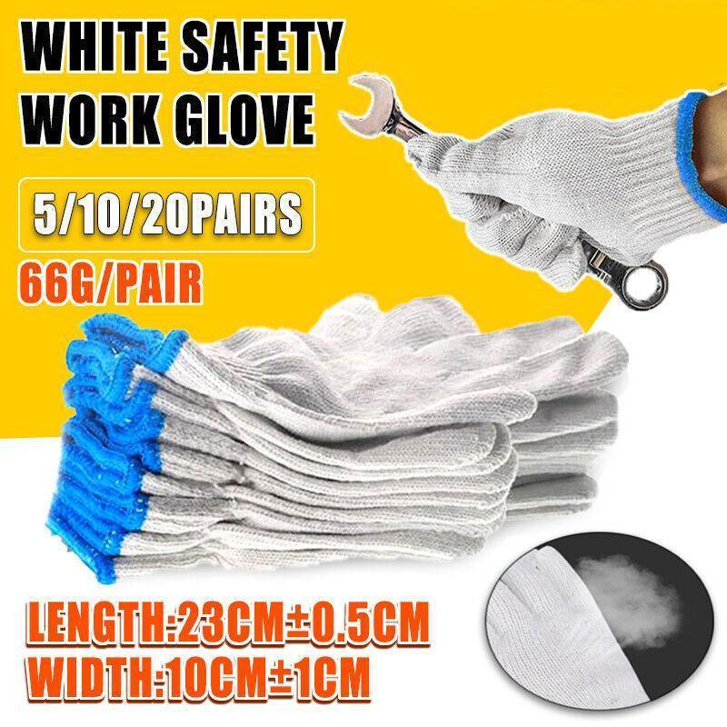 White Cotton Work Gloves Knitted Heavy Duty for Gardening or Warehouse Use - 5Pairs V528-SAFETYGLOVES-5PCS-507019