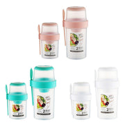 Double Plastic Salad Cup with Fork Sealed Breakfast Container for On-the-Go Meal - 760ml-Green V528-SALAD-CUPS-760ML-GREEN-714971