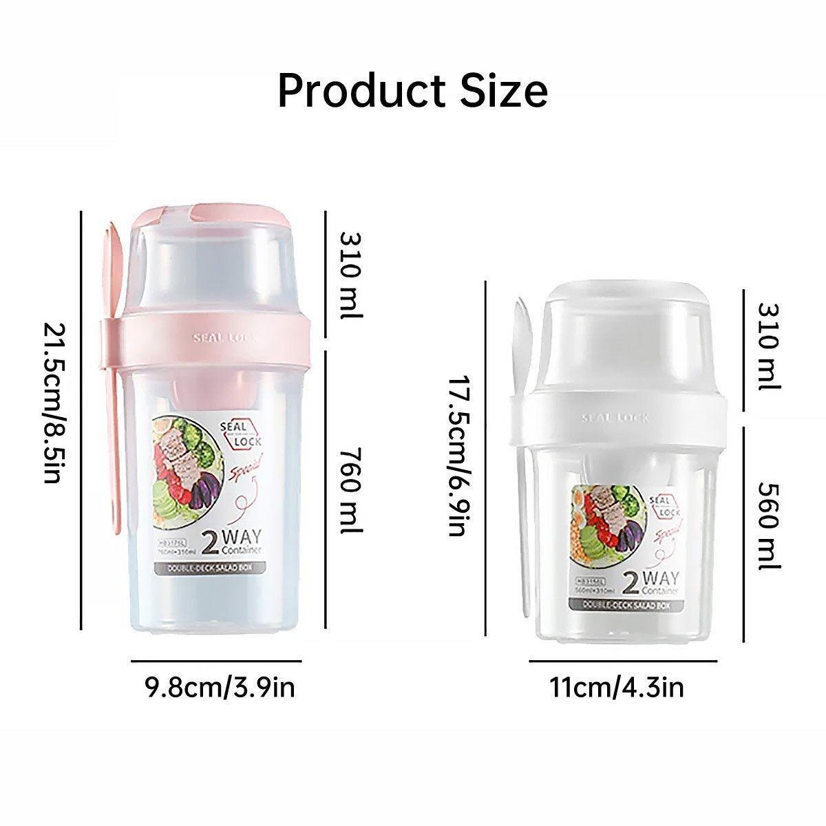 Double Plastic Salad Cup with Fork Sealed Breakfast Container for On-the-Go Meal - 760ml-Green V528-SALAD-CUPS-760ML-GREEN-714971