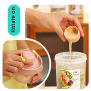 Double Plastic Salad Cup with Fork Sealed Breakfast Container for On-the-Go Meal - 760ml-Green V528-SALAD-CUPS-760ML-GREEN-714971