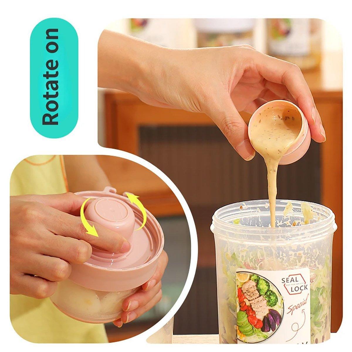 Double Plastic Salad Cup with Fork Sealed Breakfast Container for On-the-Go Meal - 760ml-Green V528-SALAD-CUPS-760ML-GREEN-714971