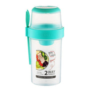 Double Plastic Salad Cup with Fork Sealed Breakfast Container for On-the-Go Meal - 760ml-Green V528-SALAD-CUPS-760ML-GREEN-714971