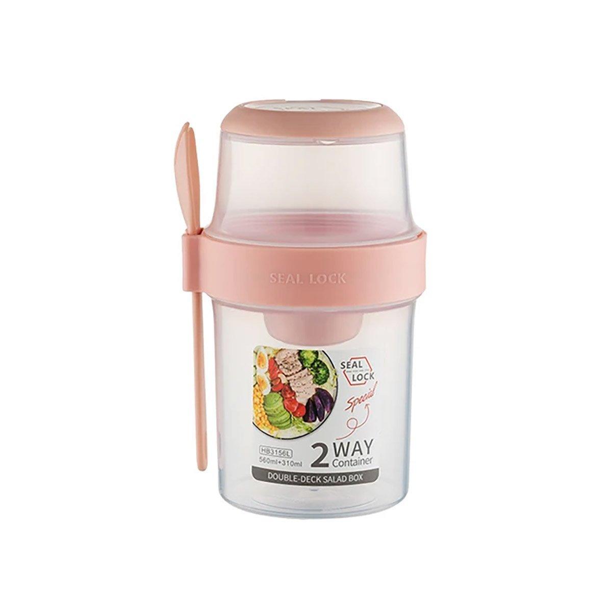 Double Plastic Salad Cup with Fork Sealed Breakfast Container for On-the-Go Meal - 760ml-Green V528-SALAD-CUPS-760ML-GREEN-714971