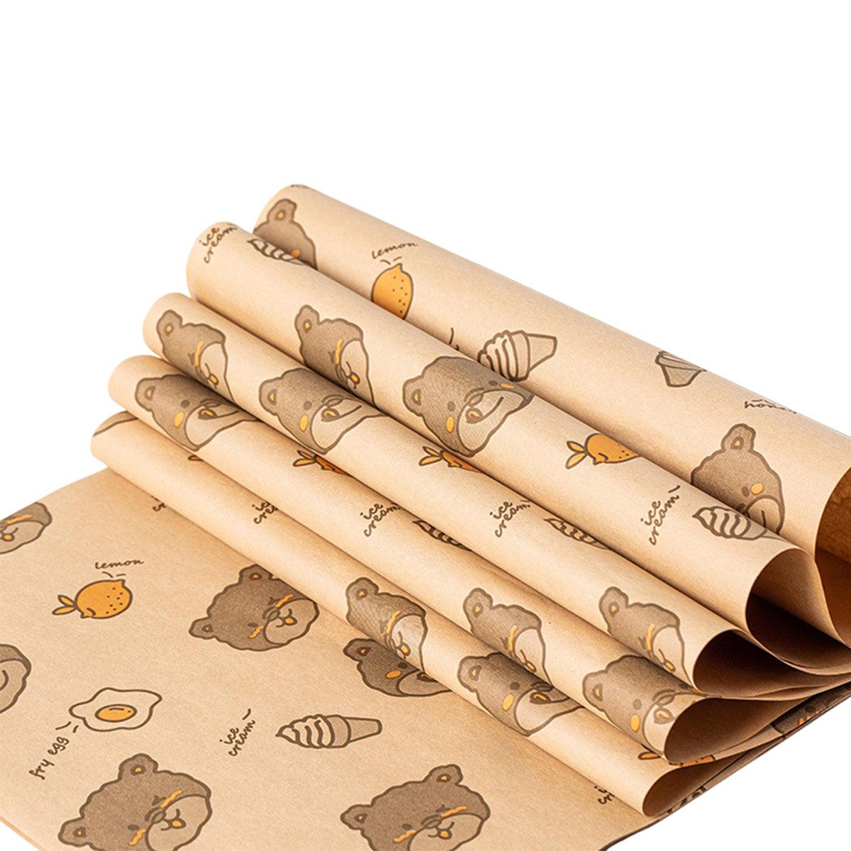 100pcs Sandwich Wrappers Oil Blotting Coated Paper Air Fryer Baking Parchment - Newspaper + Lemon Bear (Mixed) V528-SANDWICH-PAPER-100PCS-BZXX-522668