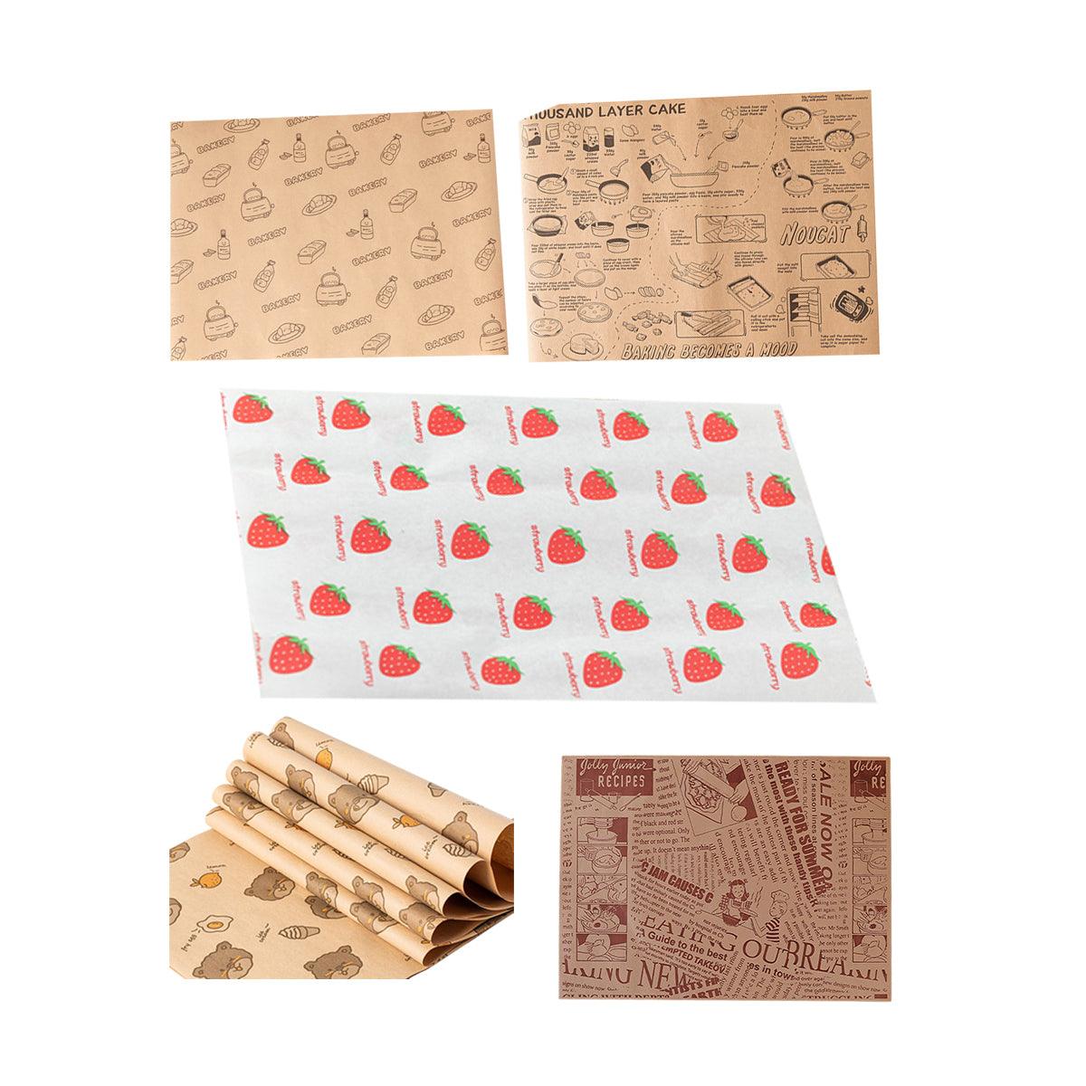 100pcs Sandwich Wrappers Oil Blotting Coated Paper Air Fryer Baking Parchment - Pink Strawberry V528-SANDWICH-PAPER-100PCS-FSCM-925442