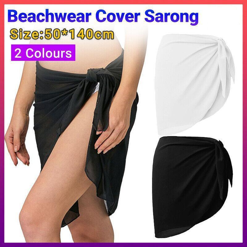 Women Sarong Skirt Wrap Pareo Short Swim Cover Up Beach Bikini Beachwear - Balck V528-SARONGSKIRT-BLACK-431074