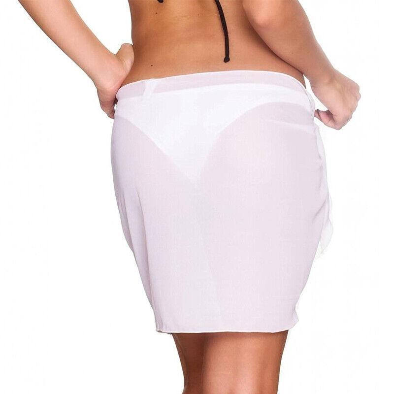 Women Sarong Skirt Wrap Pareo Short Swim Cover Up Beach Bikini Beachwear - White V528-SARONGSKIRT-WHITE-611461