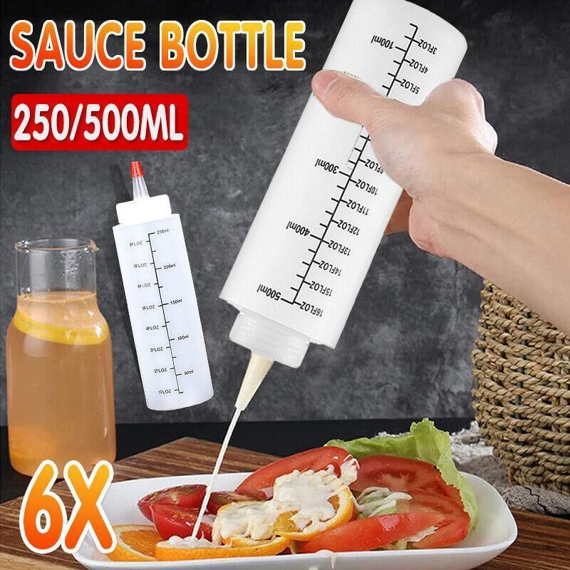 Squeeze Condiment Dispenser Bottles 250ml 500ml Sauce Craft Use Set of 6 - 250ML V528-SAUCEBOTTLE-250ML-6PCS-165288