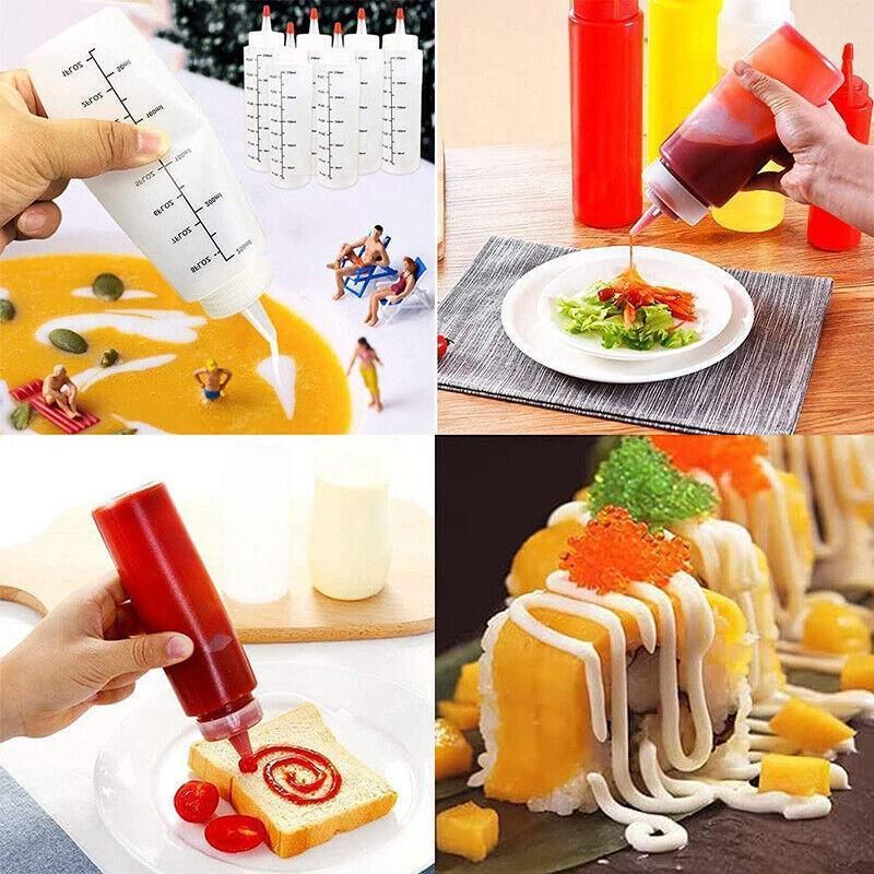 Squeeze Condiment Dispenser Bottles 250ml 500ml Sauce Craft Use Set of 6 - 250ML V528-SAUCEBOTTLE-250ML-6PCS-165288