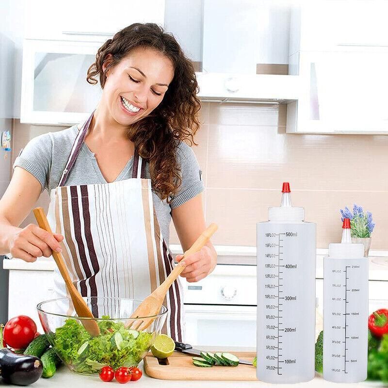 Squeeze Condiment Dispenser Bottles 250ml 500ml Sauce Craft Use Set of 6 - 250ML V528-SAUCEBOTTLE-250ML-6PCS-165288