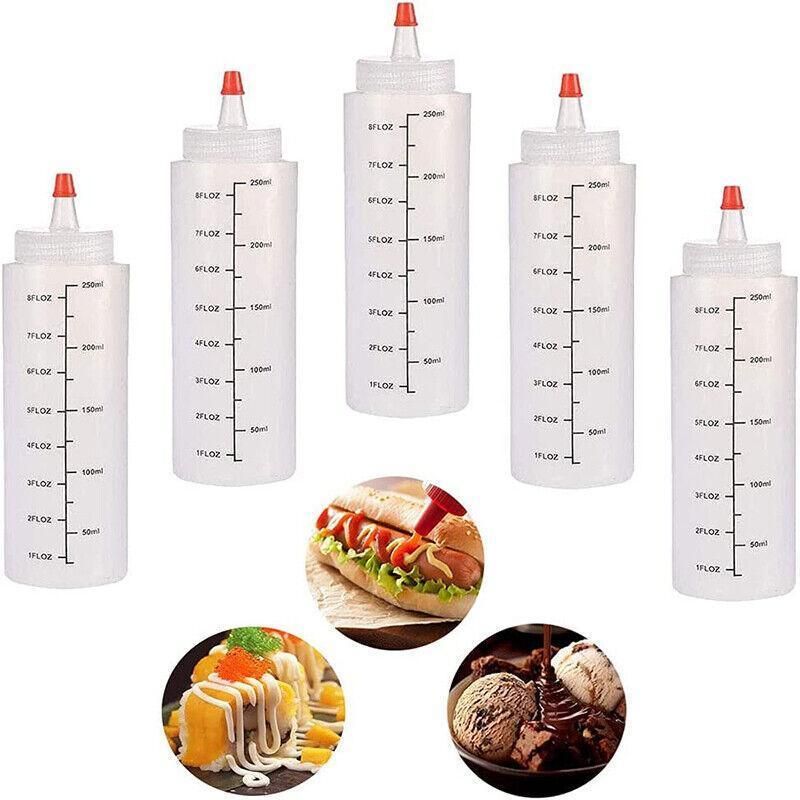 Squeeze Condiment Dispenser Bottles 250ml 500ml Sauce Craft Use Set of 6 - 250ML V528-SAUCEBOTTLE-250ML-6PCS-165288