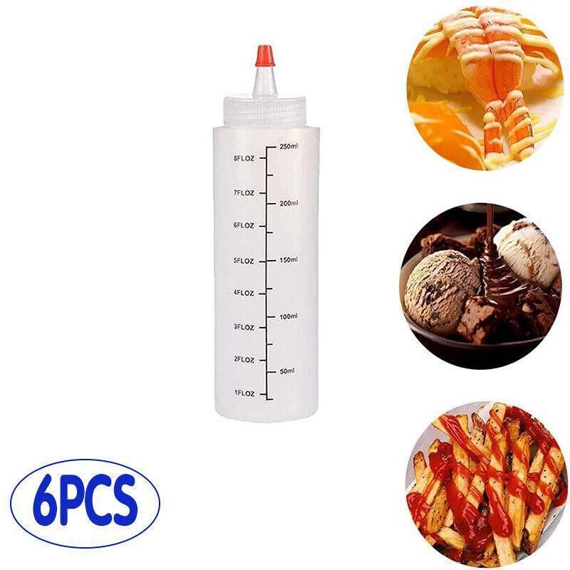 Squeeze Condiment Dispenser Bottles 250ml 500ml Sauce Craft Use Set of 6 - 250ML V528-SAUCEBOTTLE-250ML-6PCS-165288