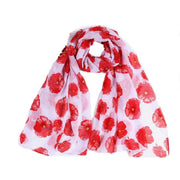 Women Ladies Poppy Print Floral Scarf Remembrance Day Poppies Scarves Wrap Shawl - White V528-SCARF-WHITE-26122