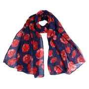 Women Ladies Poppy Print Floral Scarf Remembrance Day Poppies Scarves Wrap Shawl - White V528-SCARF-WHITE-26122