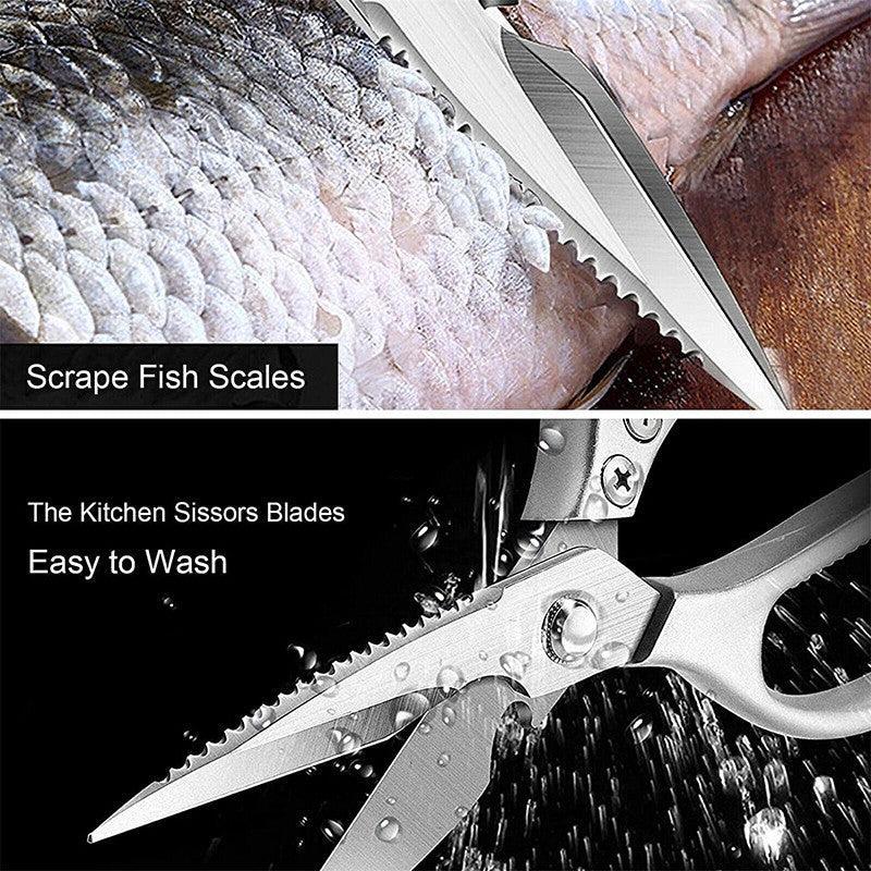 2X Japanese Heavy Duty Stainless Steel Kitchen Scissors Shears Fish Chicken Bone - 2pcs Silver V528-SCISSORS-SILVER-2PCS-95083