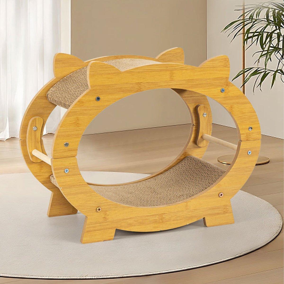 Durable Cat Scratcher Lounge Corrugated Scratching Wood Board - Oval V528-SCRATCH-BOARD-TYX-401291-1