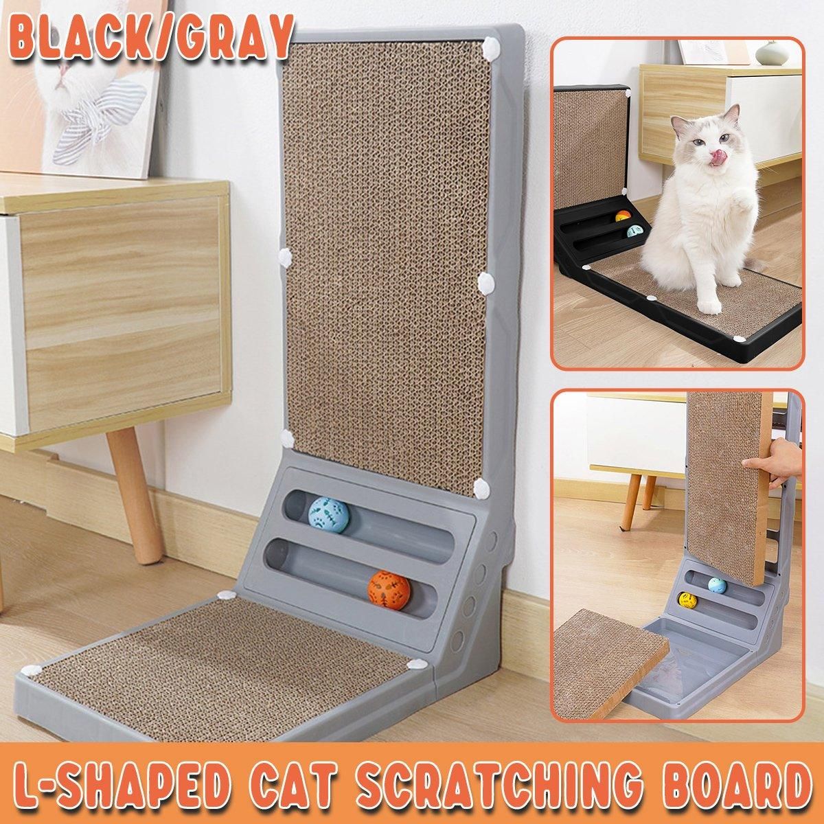 L-shaped Cat Scratching Board Vertical Claw Toy Cat Scratcher for Pet Playtime - Black V528-SCRATCHING-BOARD-BLACK-403734