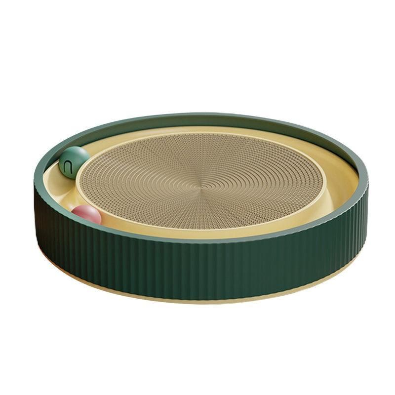 Cat Scratcher Lounge Bed Toy 40cm Round Foldable Cardboard Pad with Ball Track - Green V528-SCRATCHINGBOARD-GREEN-24477