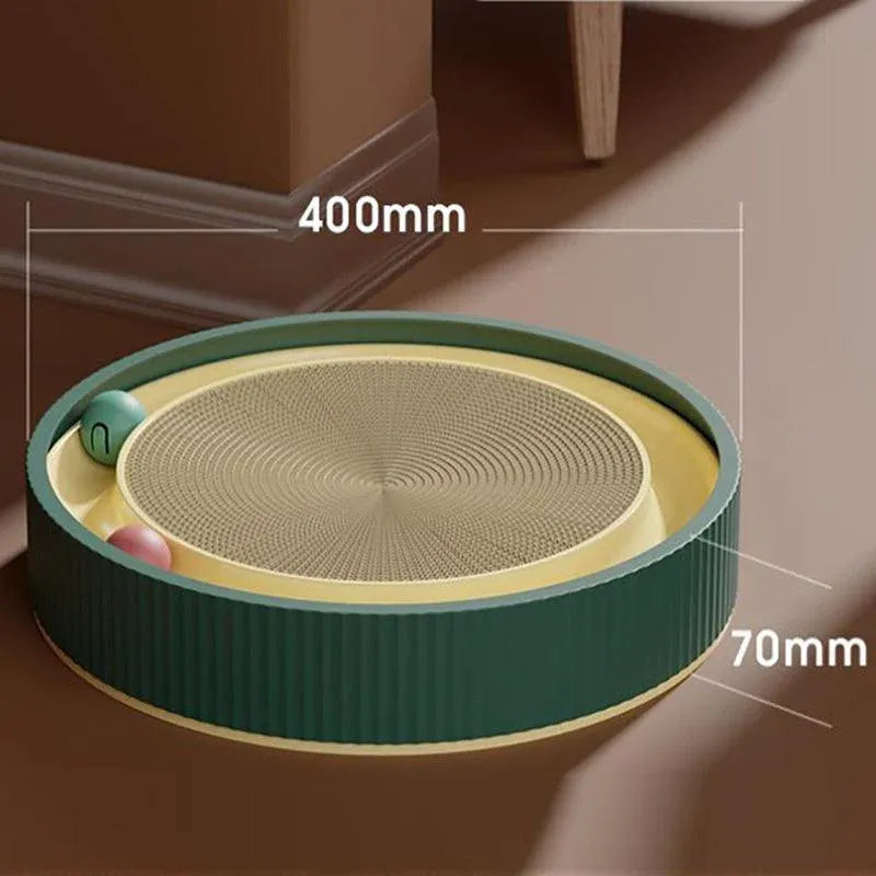 Cat Scratcher Lounge Bed Toy 40cm Round Foldable Cardboard Pad with Ball Track - White V528-SCRATCHINGBOARD-WHITE-73132