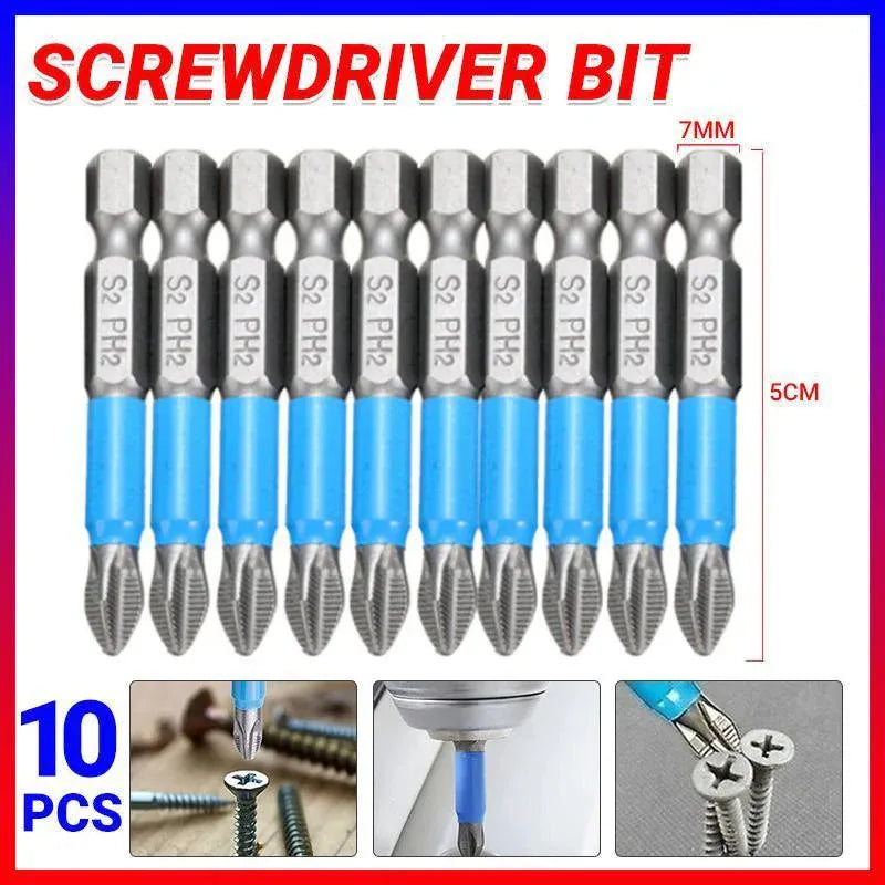 10PCS Anti Slip Electric Hex Shank 50mm PH2 Cross Head Screwdriver Bits Set V528-SCREWDRIVERBIT-10PCS-580712