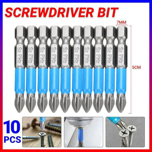 10PCS Anti Slip Electric Hex Shank 50mm PH2 Cross Head Screwdriver Bits Set V528-SCREWDRIVERBIT-10PCS-580712