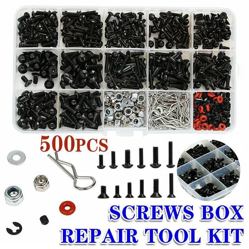 500PCS/Set RC Screws Box Repair Tool Kit for 1/10 HSP RC Car DIY Accessories V528-SCREWSBOX-500PCS-349637
