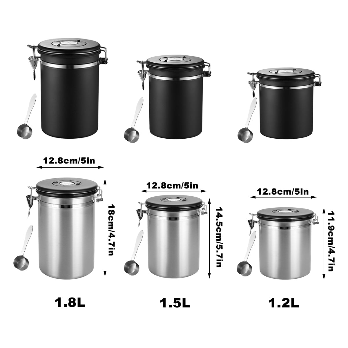 Coffee Powder Sealed Jar Airtight Storage Container for Kitchen Tea Sugar Beans - Silvery-1500ml V528-SEALED-JAR-1500ML-154897