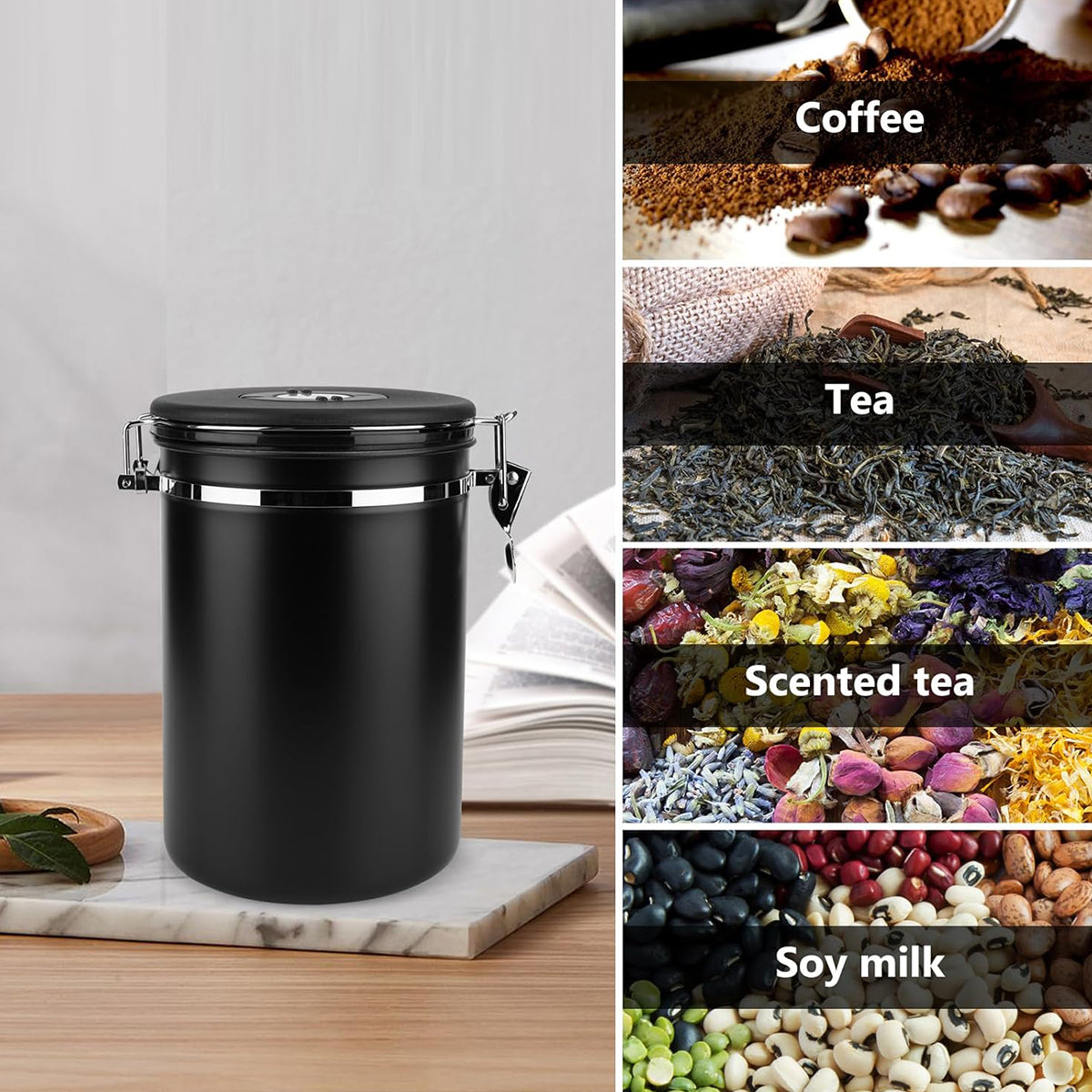 Coffee Powder Sealed Jar Airtight Storage Container for Kitchen Tea Sugar Beans - Silvery-1500ml V528-SEALED-JAR-1500ML-154897