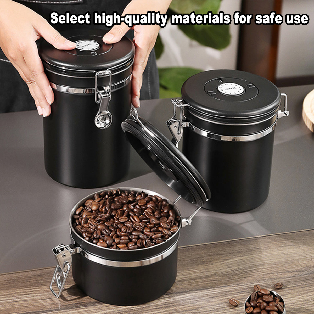 Coffee Powder Sealed Jar Airtight Storage Container for Kitchen Tea Sugar Beans - Silvery-1500ml V528-SEALED-JAR-1500ML-154897