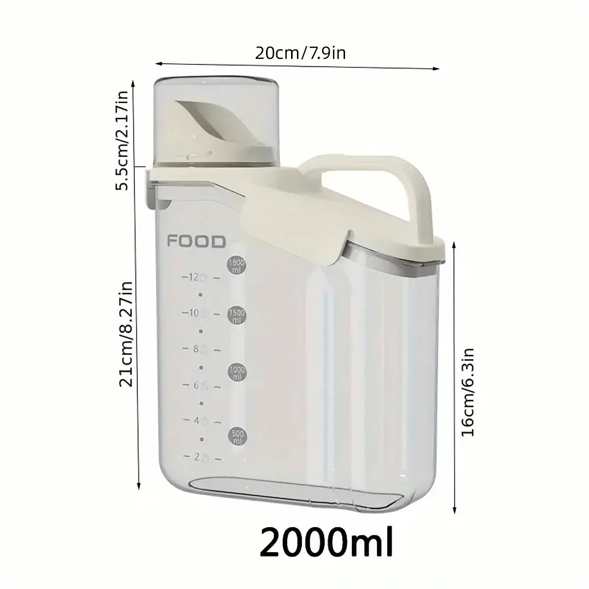 2Sizes Portable Transparent Grain Storage Jar Cat Food Rice Snack Tea Container - 2000ML V528-SEALED-JAR-2000ML-364957