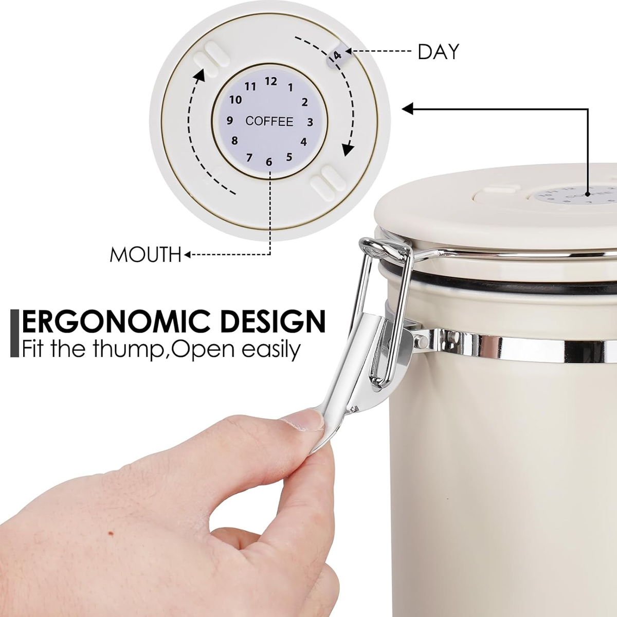 3 Sizes Stainless Steel Coffee Bean Powder Storage Jar Sealed Canister with Valve - 1.2L V528-SEALED-JAR-WHITE-1200ML-985704