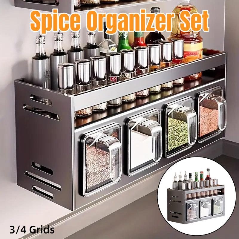 Wall Mounted Kitchen Spice Box Shelf Multifunctional Organiser for Herbs Spices - 4-Grids V528-SEASONING-BOX-4-511454